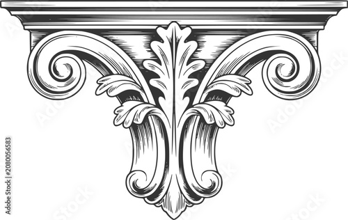 Canvastavla Vintage architectural corbel featuring ornate acanthus leaf carvings and scrollw