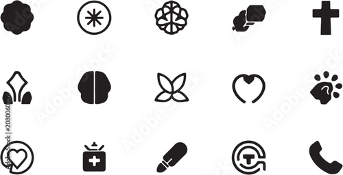 Fotografie Collection of diverse religious and spiritual symbols on white background