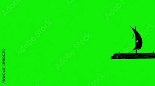 Silhouette Video of sailing on the meddle of the screen in green screen background