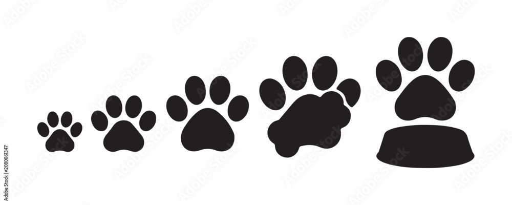 Fototapeta premium Paw print set. animal footprints vector illustration. dog or cat paw print icon. pet steps background.