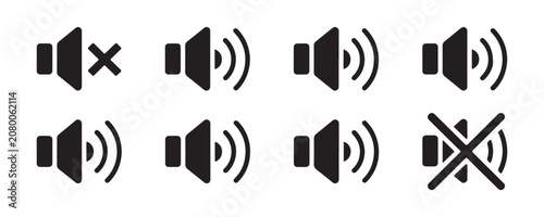 Photos Set of speaker volume icons showing mute and increasing sound wave designs on transparent background