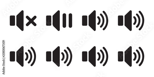 Εκτύπωση καμβά Volume control icons set for sound level adjustment and mute function vector silhuettes