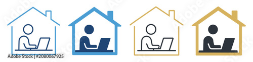 house remote work laptop office icon set on transparent background