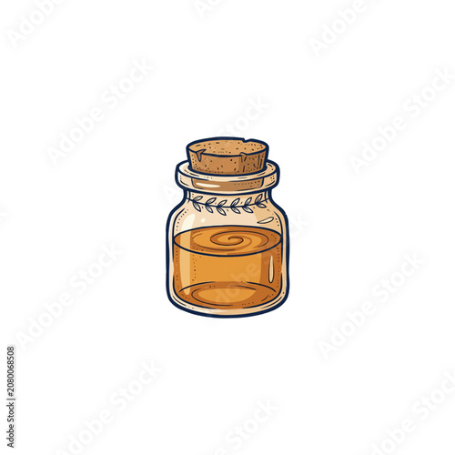 Photos Whimsical Glass Jar Sealed With Cork, Filled With Swirling Amber Liquid And Deco