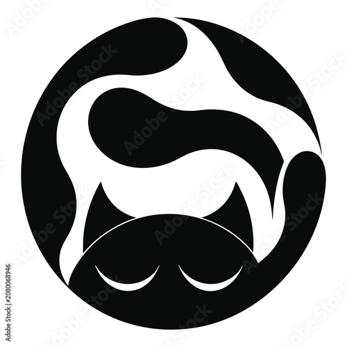 Sleeping cat silhouette icon in a circle