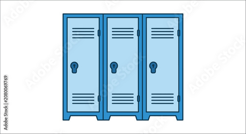 Quadro su tela Blue metal lockers with handles and keyholes a flat vector illustration on a whi