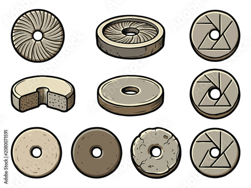 Quadro su tela Set Of Diverse Grinding Stones Showcasing Unique Designs Such As Spiral Grooves
