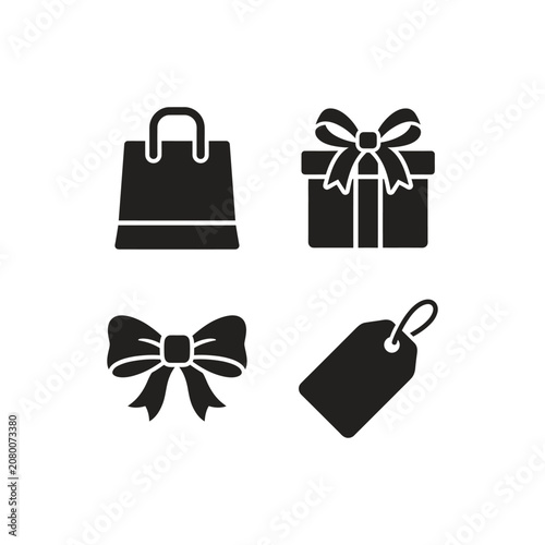 Christmas Gift Tags and Gift Boxes Set with Red Ribbon Bows Holiday Present Packaging Labels Cards and Decorative Vector Illustration Collection
