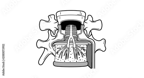Lumbar Spine Anatomy: Vertebra, Spinal Cord, and Nerve Roots Illustration