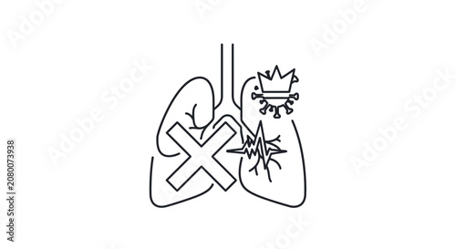 Lung icon with virus and cross, symbolizing fight against respiratory disease