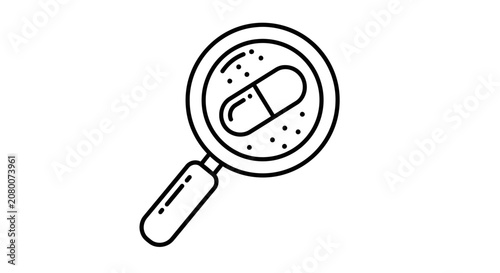 Magnifying Glass Over Pill Capsule, Medical Research and Discovery Icon
