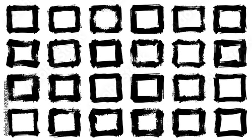 Black Ink Brush Stroke Square Frames Set Minimalist Graphic Design Elements