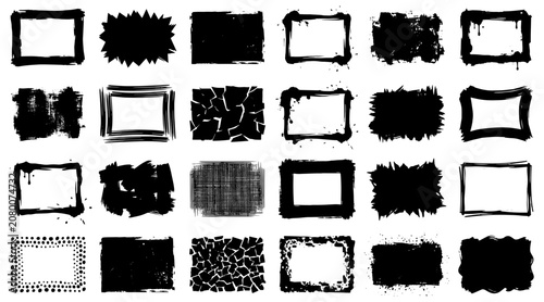 Black Ink Brush Stroke Frames and Borders Collection in Monochrome Hand-Drawn Style