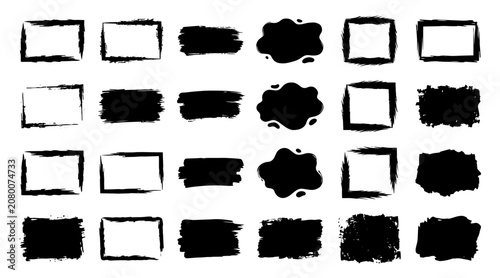 Handcrafted Ink Brush Stroke Frames and Borders Set in Monochrome Minimalist Style