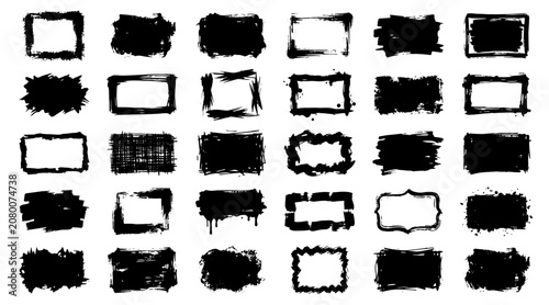 Hand Painted Black and White Geometric Square and Rectangle Shapes Icon Set