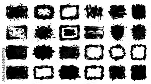 Black Ink Brush Stroke Label Collection Set on White Background Minimalist Design