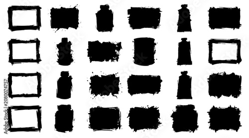 Set of Abstract Paint Brush Silhouettes in Minimalist Black and White Composition