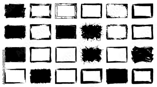 Hand-drawn black ink brush stroke frames and borders in minimalist line art style