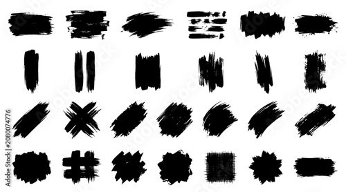 Abstract Black Paint Swipe Brush Strokes and Smear Icons Set on White Background
