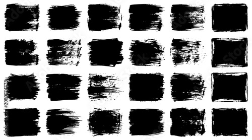 Abstract black ink brush strokes on white background minimalist art collection