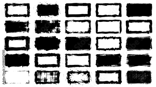 Collection of Hand-Painted Black Brush Stroke Frames and Borders on White Background