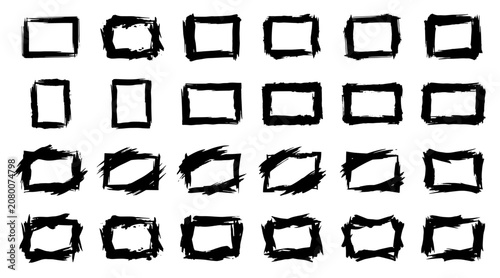 Black and White Abstract Brush Stroke Frames Set Minimalist Graphic Design Elements