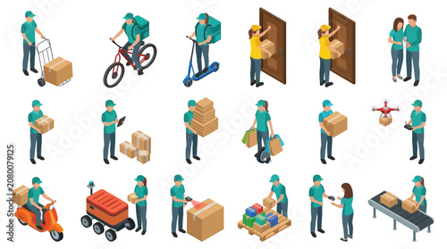 Obraz na płótnie Delivery Personnel And Packages Isometric Vector Illustration