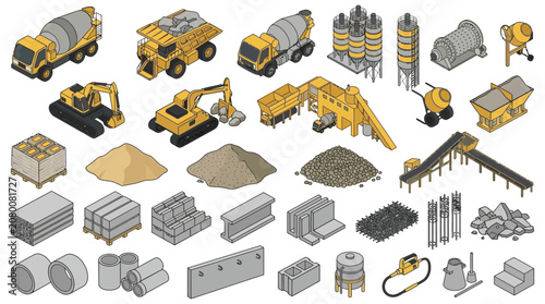 Construction Equipment And Materials Isometric Vector Illustration