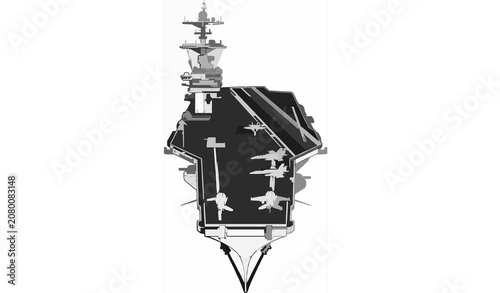 Foto Front Perspective Aircraft Carrier with Fighter Jets Black and White Naval Vecto