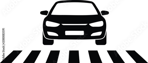 Fotografía Black silhouette of a modern car approaching a pedestrian crossing isolated on a