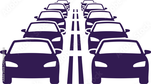 Photos Multiple purple cars driving in lanes on a highway during traffic congestion
