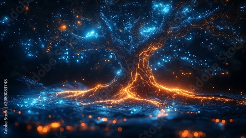 Glowing tree roots illustration