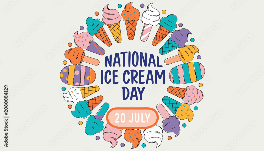 Fototapeta premium Colorful decorative ring of various ice cream cones for celebration