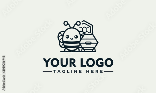 Cute Bee Character Vector Logo Illustration for Honey Production and Nature Brands