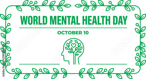 Tableau sur toile 10th october world mental health day green concept poster in line style