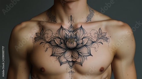 Lotus flower tattoo on chest