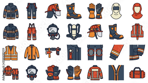 Fotografi Various work safety gear and uniforms are displayed in an organized manner for reference