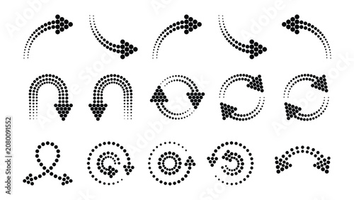 Tableau sur toile Curved dotted arrow icons set vector halftone circular semicircle pointer symbol