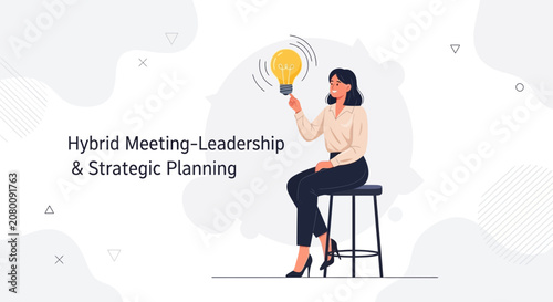 Businesswoman Holding Glowing Lightbulb, Symbolizing Idea Generation for Hybrid Meetings and Strategic Planning