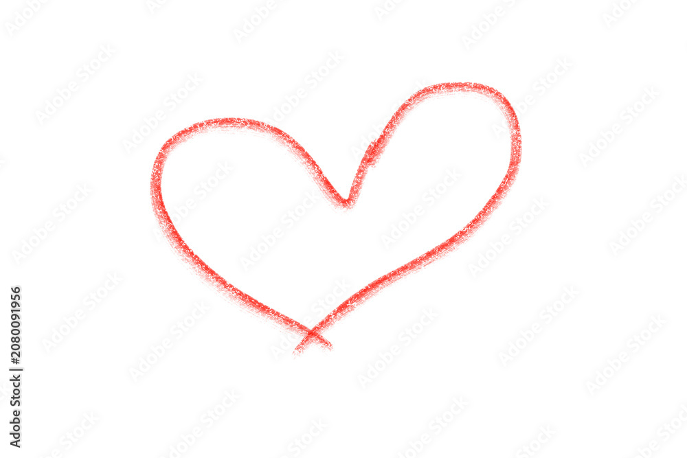 Fototapeta premium Hand drawn red heart symbol with chalk texture isolated on transparent background for romantic greeting designs.