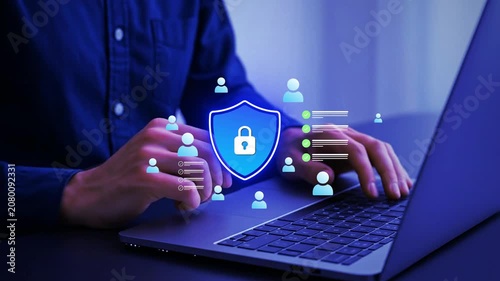 Data privacy protection concept with customer personal information security, user identity management, privacy compliance controls, secure data governance, and digital information protection system