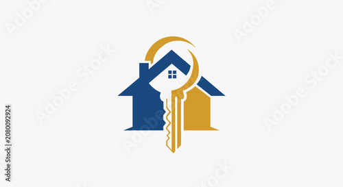 House and key emblem symbolizing real estate and property ownership