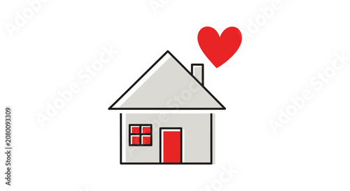 Simple house icon with heart symbol above roof