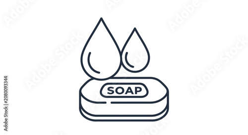Solid bar of soap with falling water drops clean hygiene symbol