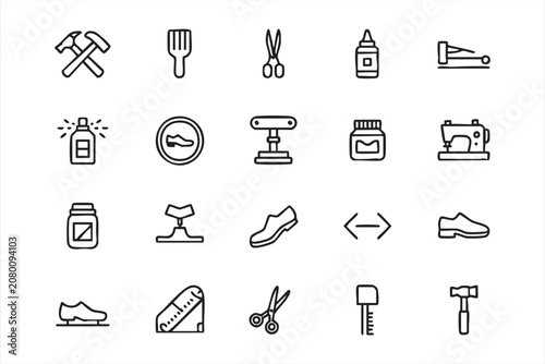 Quadro su tela Leather Craft and Shoe Maintenance Line Icons for Professional Projects