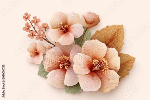 Exquisite Pastel Floral Arrangement With Intricate Textural Details Isolated On A Soft Cream Background
