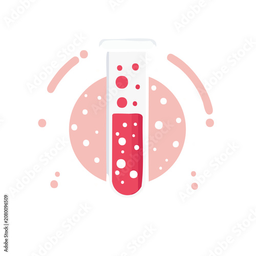 Red liquid in test tube with bubbles flat vector illustration