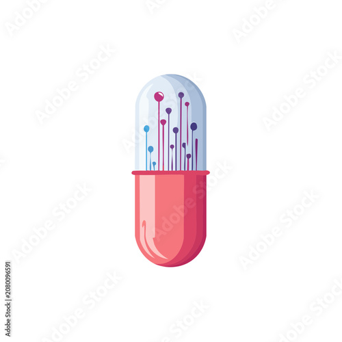 Capsule with Bacteria Flat Vector Illustration