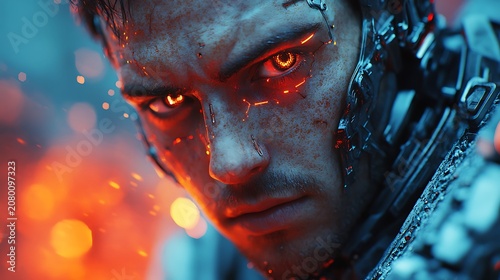 Futuristic humanoid face close up