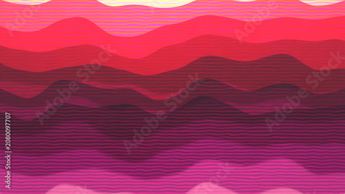 Abstract Fuchsia and Crimson Layered Waves with Pulsating Striped Texture